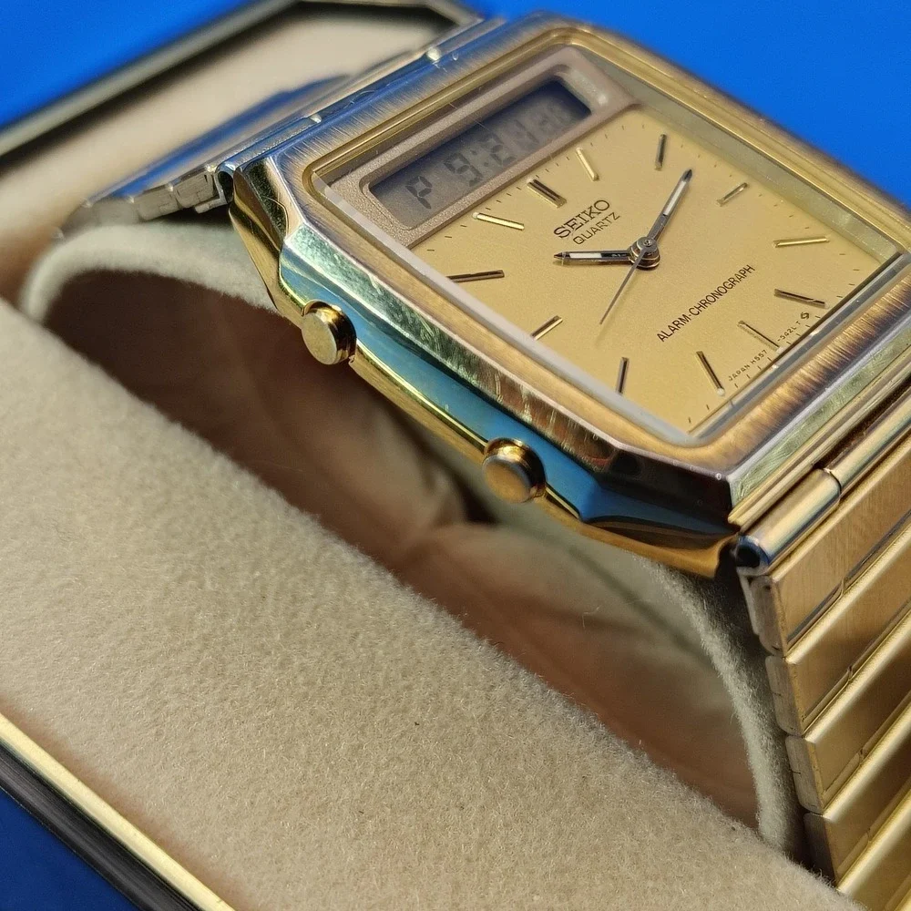 Vintage‎ 1984 Seiko H557-5319 Ana-Digi Dual Time Chronograph Mens Quartz Watch